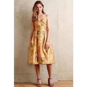 Anthropologie JAMES COVIELLO Botanic Yellow Floral Dress Size 4 Fits Size 0 or 2